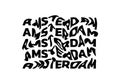 Amsterdam typography text or slogan with wavy letters. T-shirt graphic with ripple or glitch effect. Abstract print, banner.